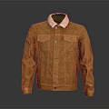 Stylish Brown Jacket With White Fur Collar Corduroy Fabric And Front Pockets