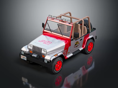 Classic Open Top Jeep Toy Car With Silver Red Body Roof Rack And Red Wheels 3d model