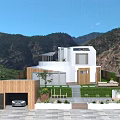 Modern White Guesthouse Building With Courtyard Wooden Elements And Mountain View