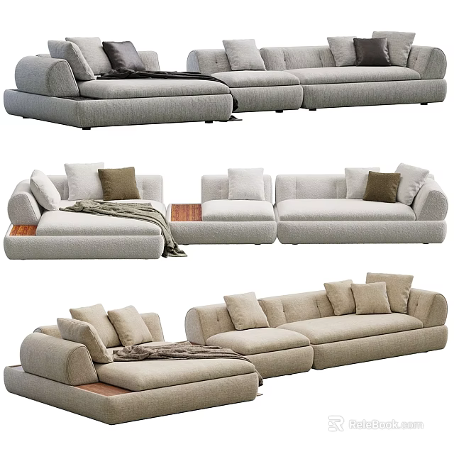 Modern Fabric Sectional Sofa Set With Modular Design Decorative Cushions And Throw Blanket 3d model