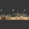 Military Camp With Tents Off Road Vehicle Soldier Figures Lighting Poles On Sand Terrain
