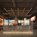Japanese Ramen Restaurant Interior With Wooden Tables and Stools Wheat Decorations Brick Wall Hanging Lanterns