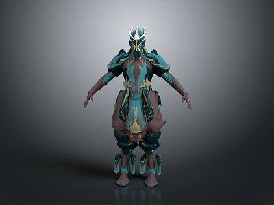 Armored Fantasy Character And Biomechanical Creature 3D Model With Teal Brown Design Features 3d model