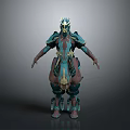 Armored Fantasy Character And Biomechanical Creature 3D Model With Teal Brown Design Features