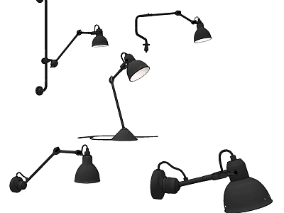 Modern Black Lighting Fixture Combination With Sleek Adjustable Wall Mounted And Desk Lamps 3d model