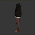 Casual Winter Clothing Set With Black Padded Jacket Brown Cargo Pants And Orange Shoes