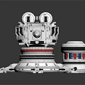 Futuristic Sci Fi Weapon Turret With Multiple Barrels Circular Base And Energy Core 3d model