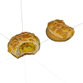 Fresh Flaky Pastry Two Pieces One Cut Open Showing Yellow Filling
