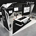 Modern Exhibition Booth Design With Display Screens Reception Desk And Info Charts