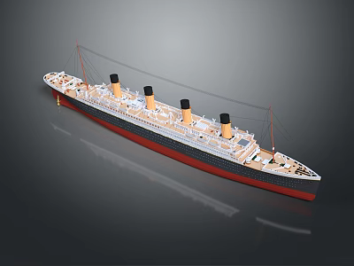 Classic Cruise Ship Model with White Hull Black Smokestacks and Red Accents 3d model