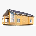 Wooden Detached House Exterior Design With Gabled Roof Porch Balcony And Large Windows