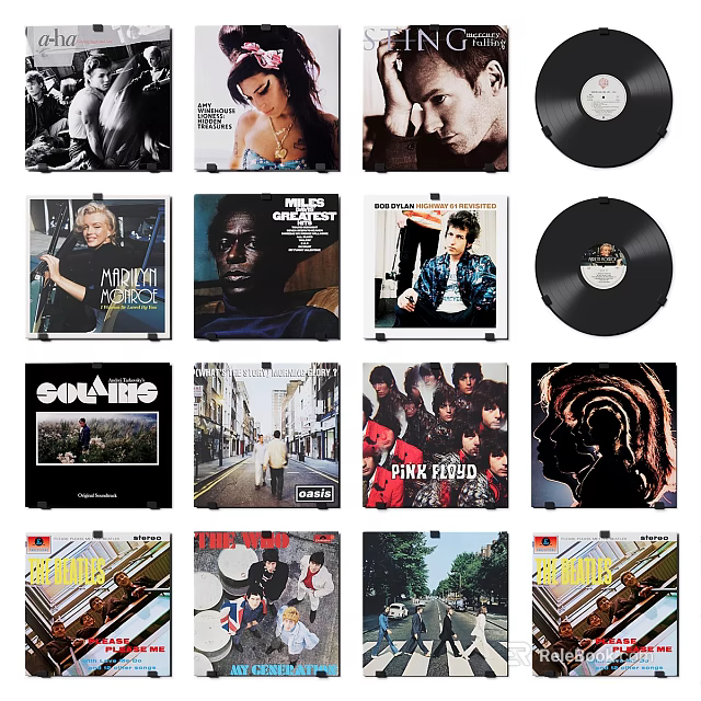 Photo Frames with Vintage Album Covers and Vinyl Records for Wall Decor 3d model 