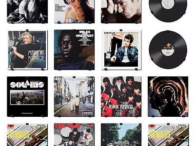 Photo Frames with Vintage Album Covers and Vinyl Records for Wall Decor 3d model