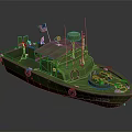 Green Military Ship With US Flag Lifebuoy And Number 135