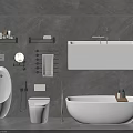 Modern Bathroom Interior Design With White Bathtub Toilet Sink And Marble Walls
