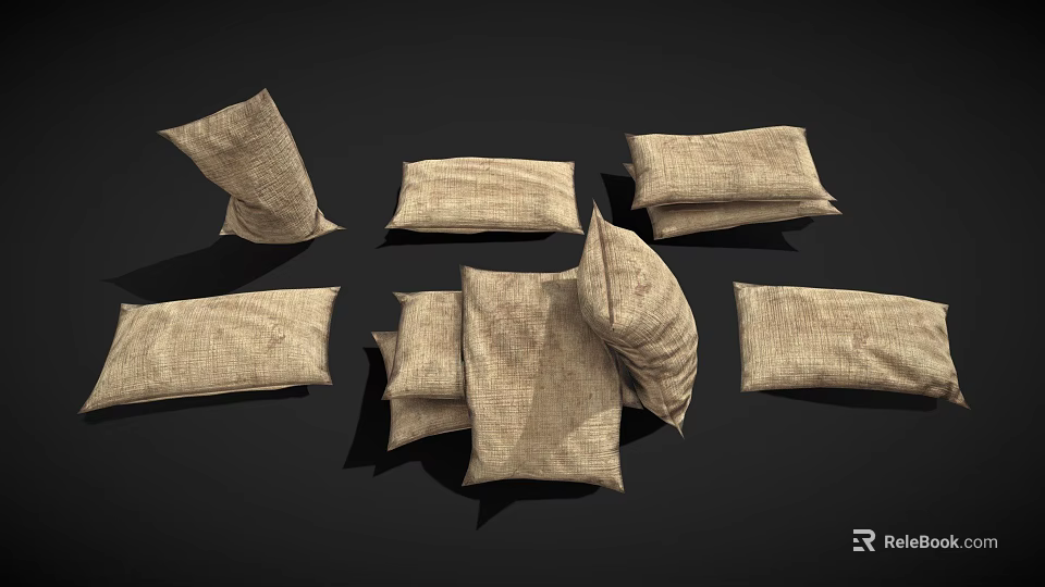 Linen Cushions And Pillows In Various Shapes For Home Living Spaces 3d model 
