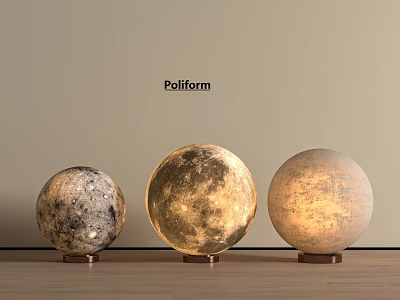 Modern Spherical Moon Shaped Floor Lamps By Poliform With Metal Base And Varying Tones 3d model
