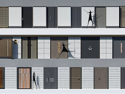 Diverse Entrance Doors In Modern Designs With Wooden And Metal Materials For Buildings 3d model