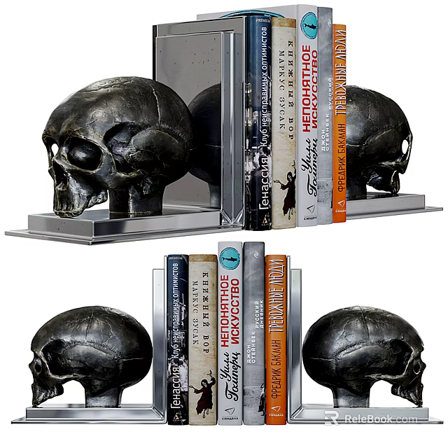 Stylish Skull Decorative Ornament Set With Metal Bookends And Books For Home Decoration 3d model 