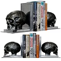 Stylish Skull Decorative Ornament Set With Metal Bookends And Books For Home Decoration