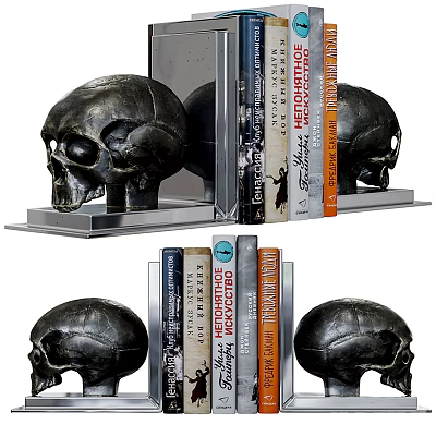 Stylish Skull Decorative Ornament Set With Metal Bookends And Books For Home Decoration 3d model