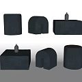 Modern Navy Blue Upholstered Sofa Stools With Various Shapes And Decorative Items