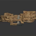 Natural Rocky Cave Scene With Stone Piles Gravel Sandy Ground And Rock Formations