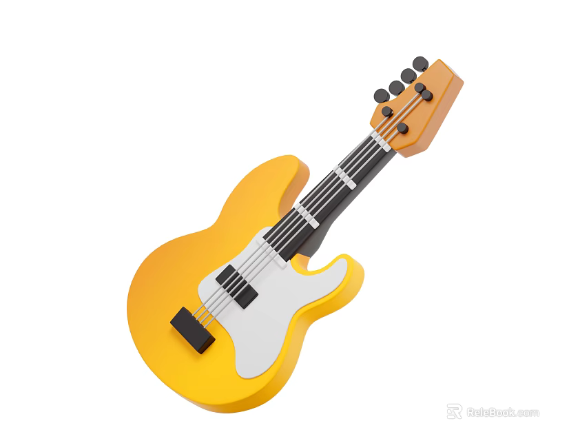 Yellow Electric Guitar Musical Instrument With Classic Body White Pickguard And Strings Design 3d model 