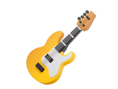 Yellow Electric Guitar Musical Instrument With Classic Body White Pickguard And Strings Design 3d model