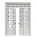 Classic White Double Doors With Gridded Glass Panels And Elegant Paneled Design