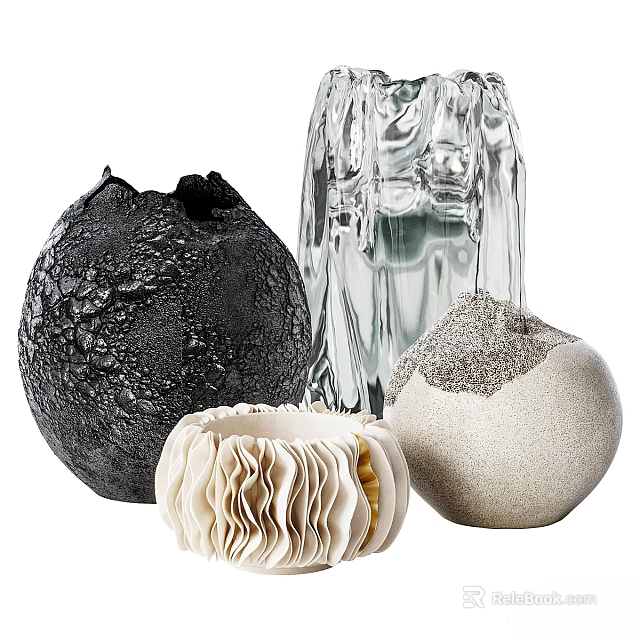 Modern Decorative Ornament Set With Textured Spherical Ceramic Glass And Metallic Accents 3d model 