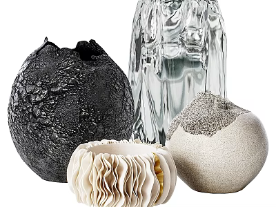 Modern Decorative Ornament Set With Textured Spherical Ceramic Glass And Metallic Accents 3d model
