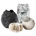 Modern Decorative Ornament Set With Textured Spherical Ceramic Glass And Metallic Accents