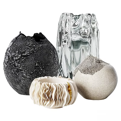 Modern Decorative Ornament Set With Textured Spherical Ceramic Glass And Metallic Accents 3d model