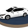 White Modern Sedan Showcased On Circular Display Platform With Black Background