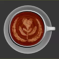 Red Latte With Leaf Shaped Foam Design In White Cup On White Saucer Dark Background