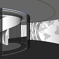 Modern Public Office Space With Spiral Staircase Glass Partition And World Map Wall