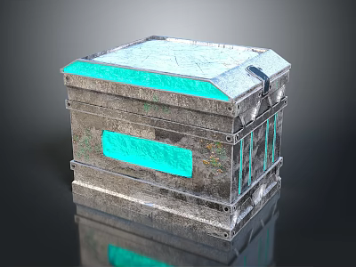 Textured Metallic Box With Turquoise Accents On Top And Side Panels 3d model