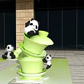 Outdoor Panda Themed Building With Large Billboards Sculptures And Bamboo