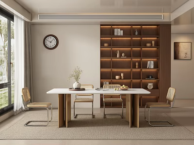 Middle Ancient Quiet Wind Restaurant Dining Tables and Chairs 3d model