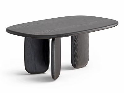 Black Wooden Oval Shaped Dining Table With Three Irregular Block Legs And Smooth Surface 3d model