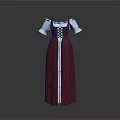Traditional Bavarian Dirndl Dress With Red Skirt White Sleeves And Front Lacing Design