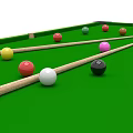Kids Green Pool Table With Billiard Balls And Cues For Children Playing Together
