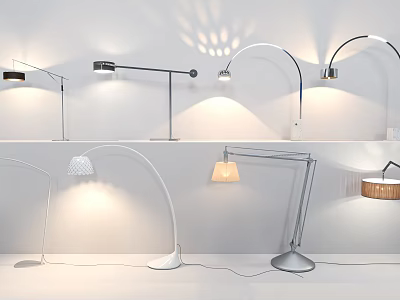 Modern Stylish Floor Lamps With Various Designs Shades And Warm Light Effects 3d model