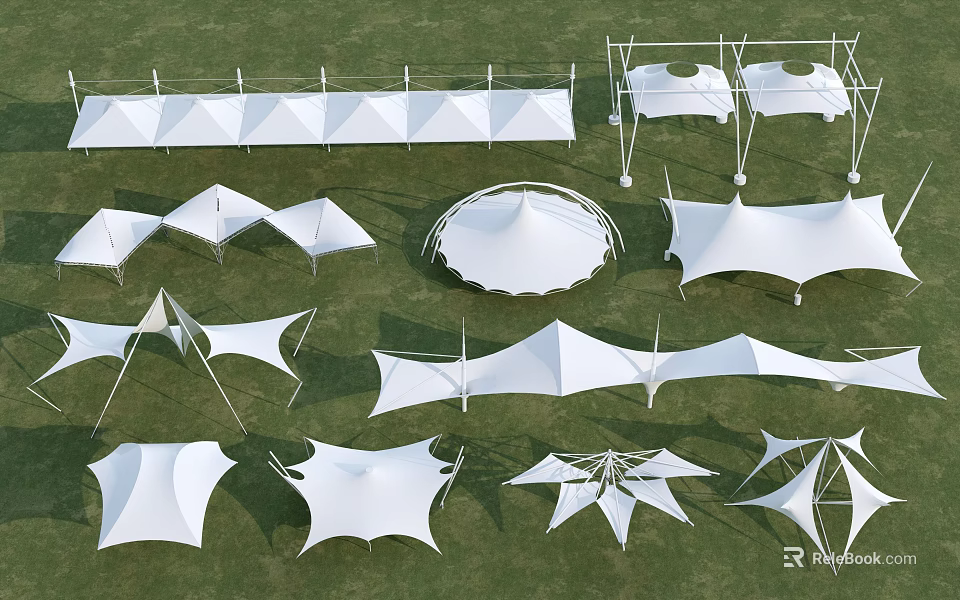 Tensile Membrane Structures With Various Shapes And Outdoor Steel Support Frames 3d model 