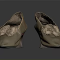 Artistic Sculpture Carving Details On Beige Fabric Shoes With Decorative Design