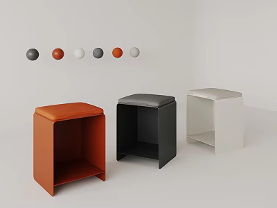 Modern Minimalist Stools in Orange Black White with Hanging Decorative Balls 3d model