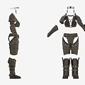 Dark Leather Combat Armor Clothes Set With Top Pants And Boot Details 3d model