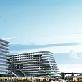 Modern Waterfront Hotel Building With Landscaped Gardens And Architectural Design