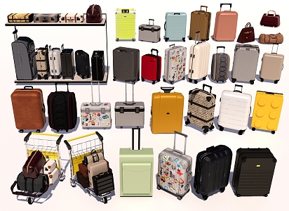 Luggage luggage trolley suitcase color luggage cartoon luggage launch 3d model